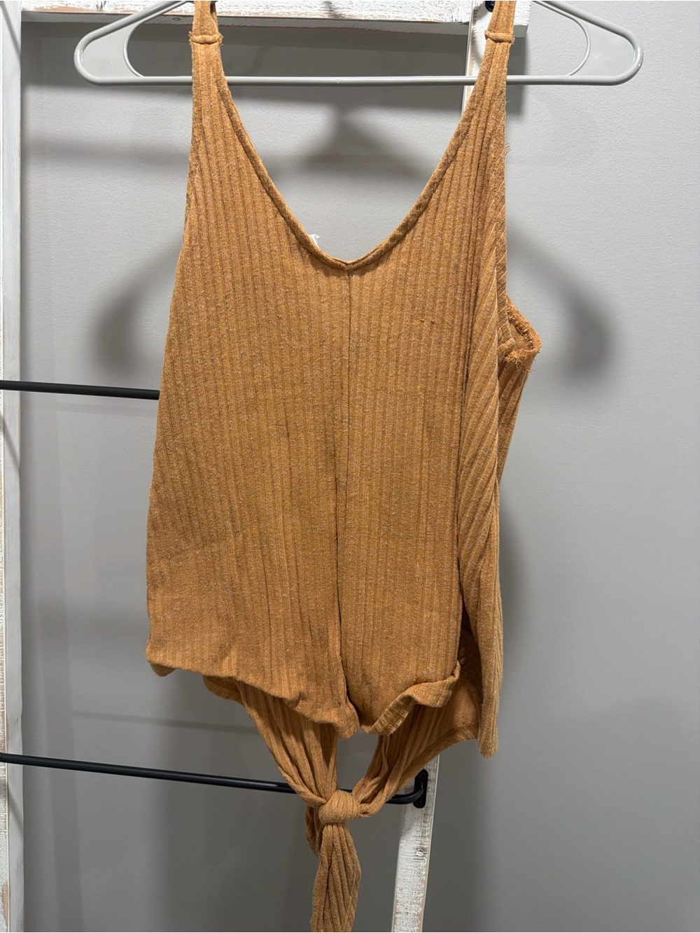 Blu Pepper Mustard Ribbed Button-Front Tie Tank - Picture 2 of 3